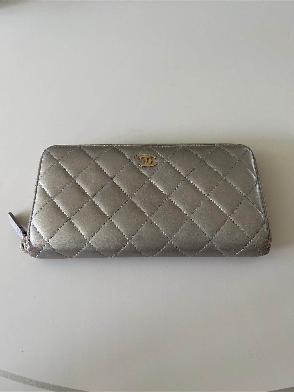 CHANEL Quilted Zip-Around Wallet with Gold CC